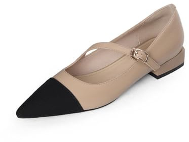 Generico Scarpe Donna Mary Jane Flats Due Toni Punta Affusolata Cinturino Caviglia Fibbia Chiusura Pelle Sintetica Comfort Casual Ufficio Festa Quotidiano,Apricot,38.5 EU