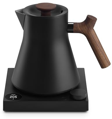 Fellow Corvo EKG Electric Kettle - Pour-Over Teapot and Coffee Maker - EU, Matte Black with Walnut Handle - 0.9 Liters