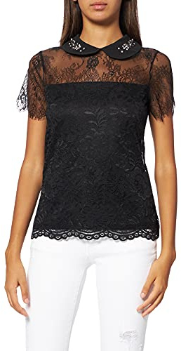 Morgan Blouse Manches Courtes Dentelle Fente Noir S