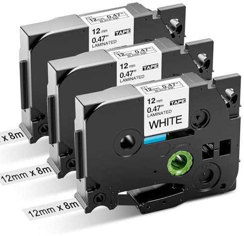 3 x Aken Kompatibel mit Brother P touch Beschriftungsgerät TZe-231 TZe231 12mm 0.47, P touch Bänder TZ Laminierte Schriftband für Brother Ptouch H100LB H101C H105 H107B H1010 P300BT, Schwarz auf Weiß