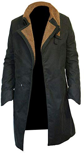 Spazeup Blade Officer Waxed Cotton Black Coat - Trench Coat for Mens - Officer K Jacket