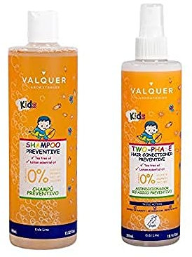 Valquer Laboratorios Pack Shampooing préventif et revitalisant pour les enfants d'âge scolaire. Prévention des poux. A l'huile d'arbre à thé - 400 ml + 300 ml