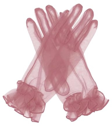 QRBTSCL Dam volang tyll mesh handskar bröllopsfest handskar kort bal aftonhandskar, Dammig ros, One Size