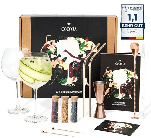 Cocora Gin-Tonic Set Cadeau | Kit Cocktail 11 pièces |Accessoires Gin | Verres à Cocktail Gin Tonic | Épices (Or Rose)