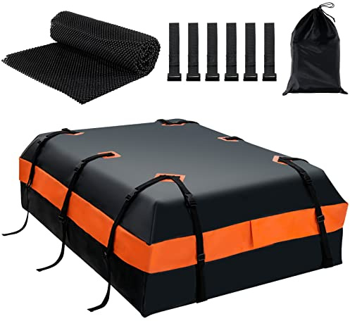 COSTWAY Cofre Techo Coche 600L, Cofre de Techo para Vehículo Impermeable con Bolsa de Almacenaje, Alfombrilla Antideslizante, Maletero Techo Coche con 6 Ganchos, 10 Correas para con/sin Portaequipajes