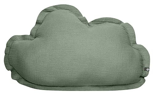 von Herzen Handmade Musselinkissen aus 100% Baumwolle I Kinderkissen I Dekokissen aus Musselin in Wolkenform I Wolkenkissen für Kinderzimmer & Bett I Handgenähtes Kissen mit Watte gefüllt (Salbei)