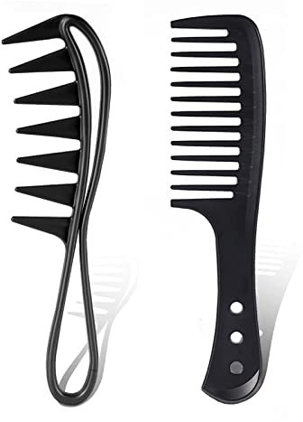 Lockenkamm, 2 Stück Kamm für Locken, Lockenkamm Naturlocken, Kamm Grob, Lockenkamm Spezialkamm für Locken, Hai Zahnkamm, Dauerwellenkamm, für Verschiedenen Arten Von Haaren Haarkamm (Schwarz)