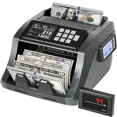[Upgrade] YICHOING Mixed Denomination Money Counter Machine, Value Counting, UV/MG/IR/DD Counterfeit Detection, 3.5 TFT Display Cash Counting Machine, Printer Enabled Bill Counter for Business