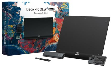 XPPEN Deco Pro XLW Gen2 Tableta Gráfica Dibujo Digital Bluetooth con Lapiz X3Pro de 16k Niveles de Presión, Tableta de Dibujo con Teclas Expresas Inalámbrica (15”x9”)