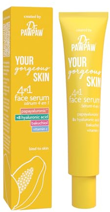 Dr.PAWPAW YOUR Gorgeous SKIN 4 in 1 Face Serum (30ml), Vegan Multi-Benefit Serum with PAPAYALURONIC, Vitamin C & Bakuchiol, Hydrating, Brightening & Anti-Ageing Face Treatment