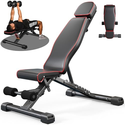 YOLEO 880LB Adjustable Weight Bench for Bench Press, MAX Foldable Weight Bench with Bench Press Stand/Extended Head for Home Gym/Full Body Workout 90 Degree Workout Bench User 6'56''(Max Version)