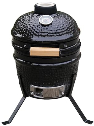Alivio Kamado 13 Ceramic Mini BBQ Grill Smoker Egg Charcoal Cooking Oven, Portable Oven and Smoker with Stand (Black)