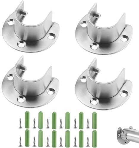 SJJJS 4pcs Support tringle penderie, Brides de Base de Poteau en Acier Inoxydable 304 U pour Placard, Armoire, Salle de Bain, Cuisine, etc. (25 MM)