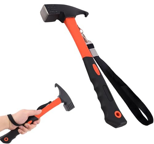 Camping Hammer Tent Puller - Fixed Belt Tent Camping Hammer with Rubber Handle for Outdoor Picnics (Orange)