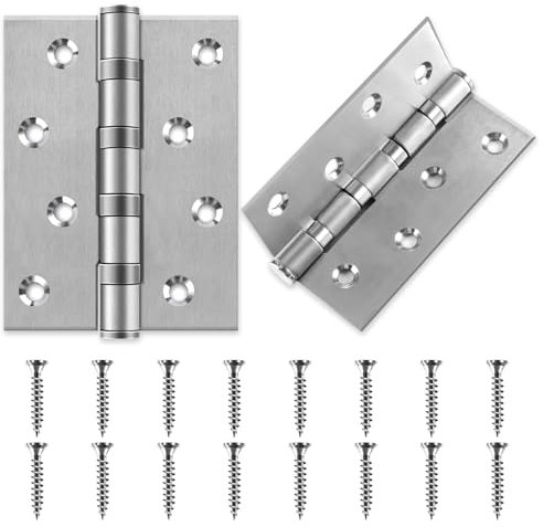2 Piezas Bisagra para Puerta Madera de Acero Inoxidable, 100x75x2,3 mm Bisagras Plegables Silenciosas, con 32 Tornillos Inoxidable, 4 Pulgadas Bisagras para Puertas Interiores y Exteriores