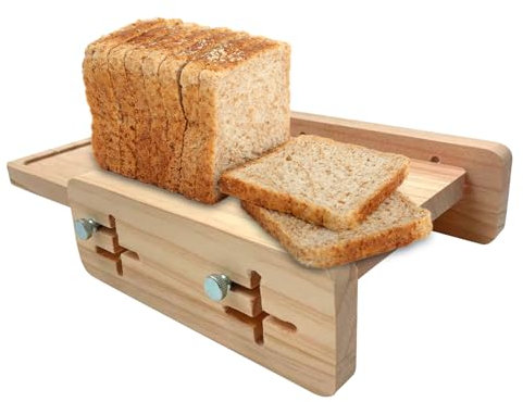 Tabla de cortar pan de madera de 27 x 18 x 6 cm, guía de rebanadora de pan ajustable para utensilios de cocina caseros, ideal para pasteles y bagels
