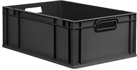 PROREGAL Eurobox NextGen Color | HxBxT 22x40x60cm | 44 Liter | Griffe schwarz offen | Verstärkter Boden | Schwarz | Eurobehälter, Transportbox, Transportbehälter, Stapelbehälter