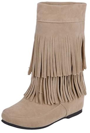 Generisch Botines con flecos para mujer, botas con flecos para mujer, botas altas hasta la rodilla, botas altas hasta la rodilla, botas largas de invierno, botas vaqueras de vaquero, botas de media