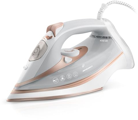 Berdsen Plancha de vapor, 3000 W, 10 en 1, con suela de cerámica, depósito de agua de 360 ml, doble golpe de vapor, color blanco