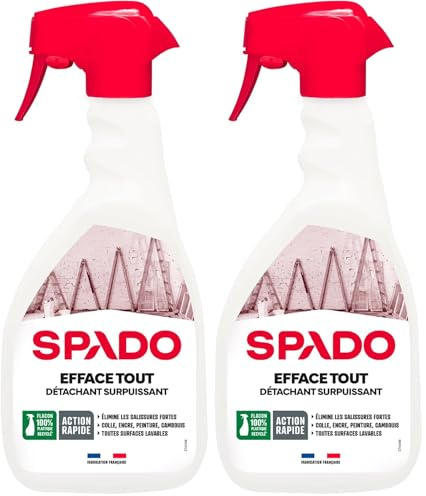 SPADO - Efface tout détachant surpuissant - Toutes surfaces lavables à l'intérieur ou à l'extérieur - 500 ML - Fabriqué en France (Lot de 2)