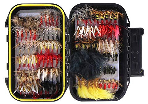 Croch 120pcs Dry/Wet Flies Box Set - Mix Designs Fishing Lure for Bass, Salmon, Trout - Floating/Sinking Assortment with Waterproof Fly Box