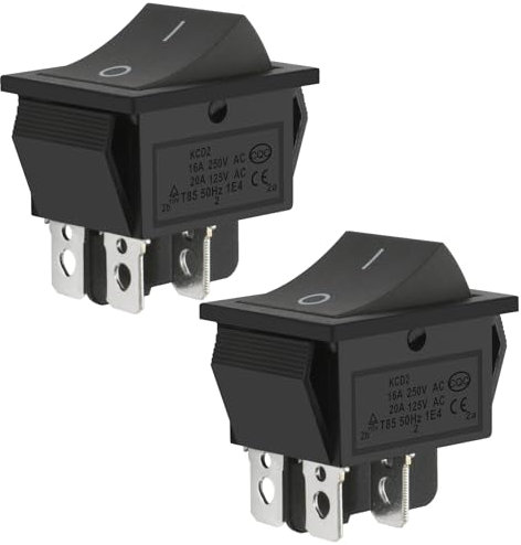 Heschen Kippschalter (ON) - OFF DPDT 4 Klemmen 16A 250VAC schwarz 2er Pack