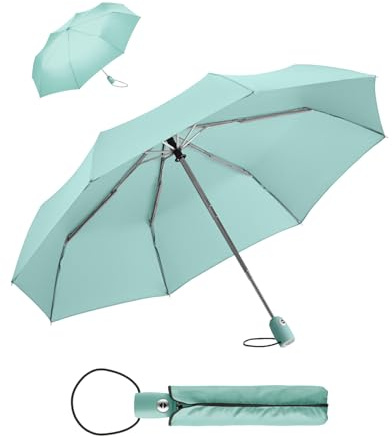 FARE Regenschirm (minzgrün) - öffnet & schließt automatisch - kompakt, windsicher, sturmfest & wasserabweisend - stabiler Taschenschirm - Perfekter Begleiter für Damen und Herren