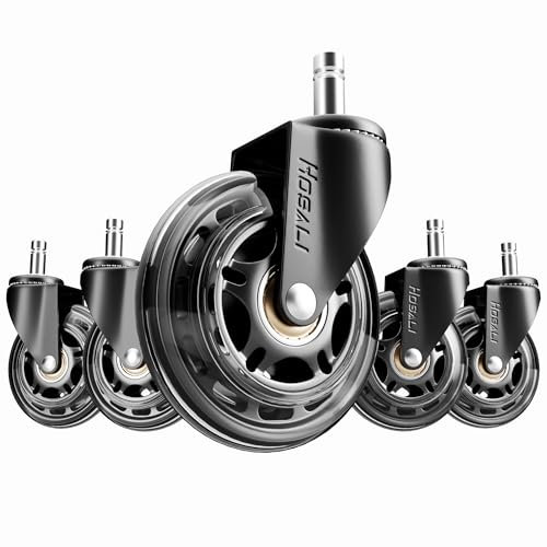 Bürostuhlrollen aus Gummi, 7,6 cm, robust, Computer-Gaming-Schreibtischrollen, leichtgängiges und sicheres Rollen für alle Böden, einschließlich Hartholz und Teppich, 5 Stück
