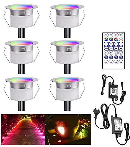 6er WIFI RGBIC Bodeneinbaustrahler Aussen Eingebauter IC, Ø45mm Led Bodeneinbauleuchten mit Multicolor Chasing Effekt, IP67 Wasserdicht Terrassenbeleuchtung Kompatibel mit Alexa Google Home