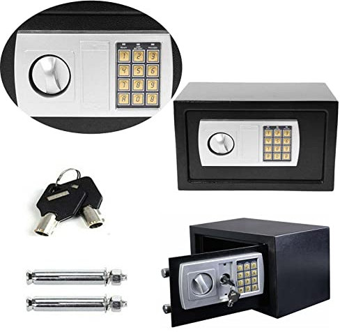 Safes for Home Fireproof Waterproof with 2 Manual Override Keys, 8.5L Security Safe Cash Box with Double Digital Keypad and Safety Key Lock Cabinet Safes, Black