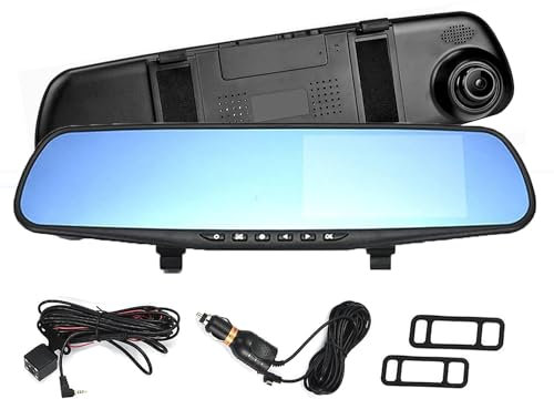 Cámaras de Tablero para automóviles Delantero y Trasero, Lente Dual HD 1080P Cámara de Espejo retrovisor DVR para automóvil de 4.3 Pulgadas Cámara de Tablero Grabadora de Video Detección Movimiento