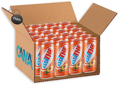 24X Estathe al Gusto di Pesca con Vero Infuso di Foglie di Thè Lattina 330ml [CAIYA® BOX da 24 Lattine]
