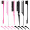 Lot de 6 brosses à crêper Sleek Bun - Avec 8 clips en bec de canard (rouge rose + noir) - Convient pour les femmes et les filles (noir + rose)