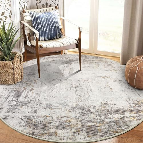 Caplslpad 160cm Beige Kurzflor Abstrakt Runder Teppich Modern rutschfest Teppiche Wohnzimmer Waschbar Runde Kunstwolle Bettvorleger Groß Leicht Rund Teppich for Schlafzimmer Kinderzimmer Heimbüro