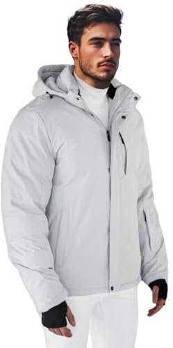 OZONEE Herren Skijacke Snowboardjacke Winterjacke Outdoorjacke Wasserdicht Funktionsjacke Outdoor Jacke Sport Schneejacke Winddicht Atmungsaktiv Schneefang Winter Warm 777/5459K/280 HELLGRAU 3XL