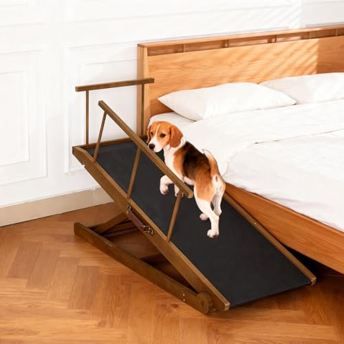 Rampa para perros para cama y sofá, rampa ajustable en 5 escalones para perros pequeños y grandes (marrón, 115)