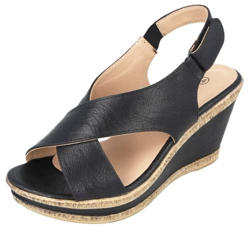 Cushion Walk Womens Cross Leather Lined Slingback Wedge Sandals