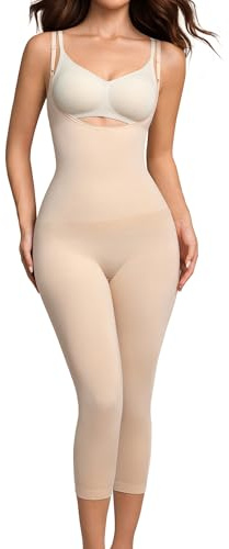 Takusun Women Open Bust Bodysuit Seamless Tummy Control Full Body Shaper Shapewear Capri Butt Lifter Thigh Slimmer