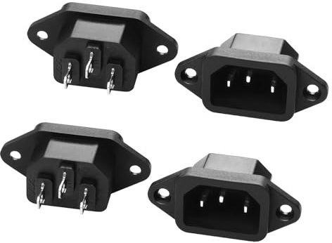 Leloco 4 Stück Kaltgerätebuchse C14 Stecker Einbausteckdose 10A 250V – Kaltgerätestecker mit 2-Loch Rahmenbefestigung,geeignet für PC, Netzteile, Schaltschrank, Audio-Geräte, DIY-Projekte