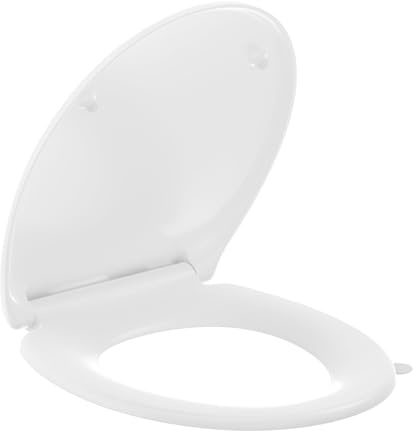 SREWOHS PRO Tapa WC en Forma de O, Asiento de Inodoro de Cierre Suave con Liberación Rápida para una Fácil Limpieza, Tapa de Vater con Cierre Suave, Tapa de WC Duroplast, Blanco, 44,6 x 37,2 CM