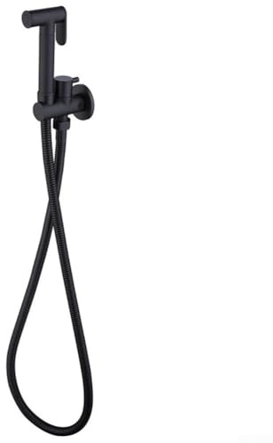 Kit spruzzatore per bidet portatile da parete, ugello di scarico WC in acciaio inossidabile con tubo da 1,5 metri e valvola ad angolo circolare, per igiene del bagno e pulizia efficiente (nero)
