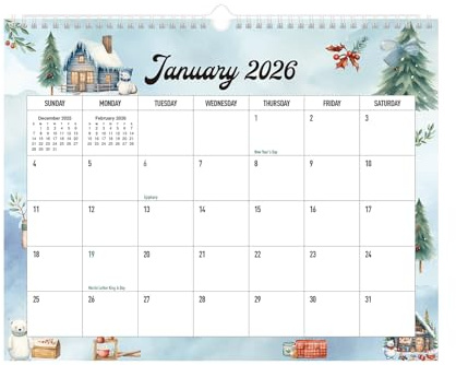 Calendrier Mural 2026 (12 Mois) Grand Avec Couverture Imperméable Calendrier Familial Mensuel Scolaire,pour une Planification Facile et Efficace (C)