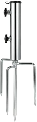 Csuntikulo Base per Ombrellone con Picchetto a Terra Supporto Ombrellone in Metallo Rimovibile e Regolabile Porta Ombrellone per Spiaggia Giardino Prato Sabbia Ancoraggio Stabile (Argento)