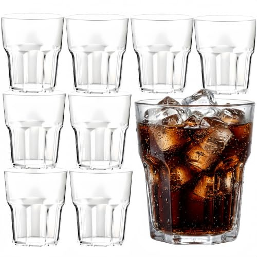 8 Pack 260ml Reusable Plastic Glasses, Clear Acrylic Tumblers for Kids and Adults, Shatterproof Stackable Drinking Cups, Dishwasher Safe Water Juice Drinkware for Party, BBQ, Picnic, Camping & Home