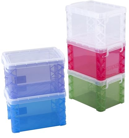 Super Stacker Index Card Box, 4x6 in, Assorted Colors, 1 Count | Snap-tight lid, Stackable, Waterproof, Dustproof, Color shipment is assorted and colors are shown in the main image
