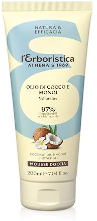 L'Erboristica Athena's - Mousse Doccia Profumato con Olio di Cocco e Olio di Monoi - Bagnoschiuma Vellutante e Idratante - 200 ml