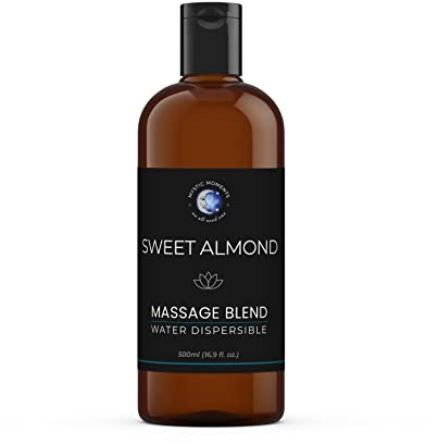 Mystic Moments | Sweet Almond Water Dispersible Massage Oil | 500ml | Sweet almond massage oil that rinses away with water, leaving skin feeling soft, silky and comfortable.