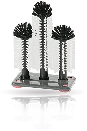 Kerafactum® – Glasborste, diskborste för glas, rengöringsborste, borste med 3 pelare, glasborste (18/24/18 cm) – med stor sugplatta