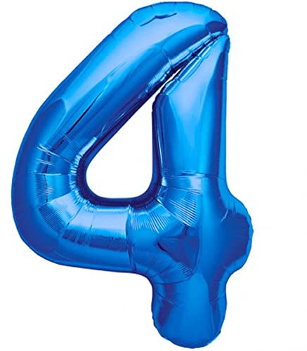 Palloncino 4° Compleanno Numero 4 Gigante Blu, Palloncino XXL di 100 cm. Decorazione Quarto Compleanno Bimbo. Ad Aria o ad Elio.