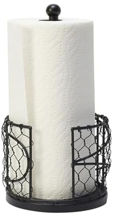 Mikasa Gourmet Basics Farmer's Market Paper Towel Holder, 12.75-Inch - Decorative Iron Countertop Convenience, Black Contemporary Paper Towel Dispenser, Quick Roll Replacement